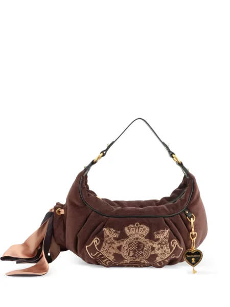 Geantă Juicy Couture cu broderie din velur maro