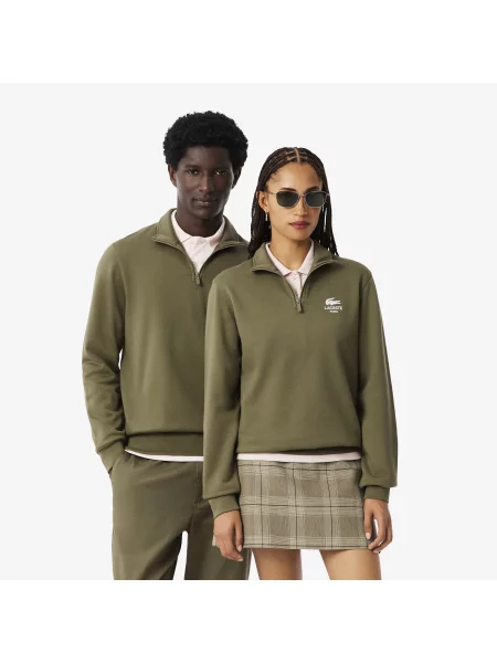 Lacoste Bluza Z Nadrukiem Z Wysokim Kołnierzem zielony