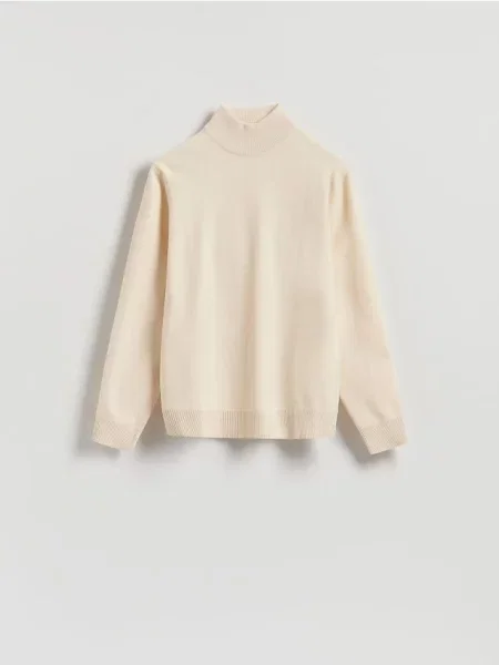 Reserved Gładki golf z dzianiny kremowy