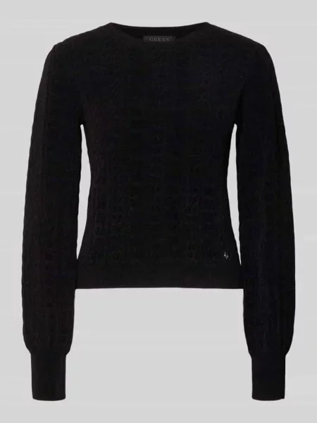 Sweter dzianinowy o kroju regular fit z warkoczowym wzorem Guess czarny