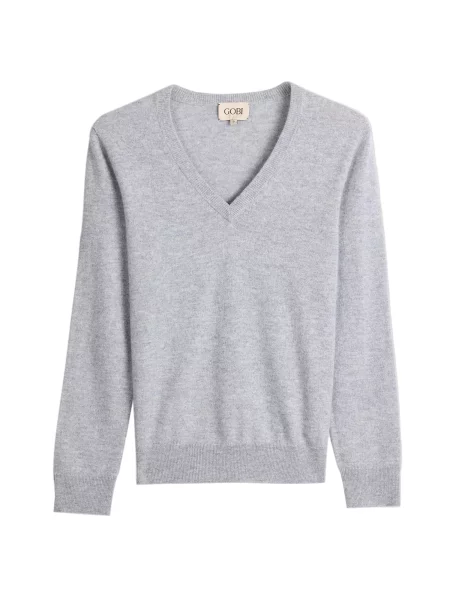GOBI Cashmere Pulover Women's Timeless Cashmere V-Neck Sweater deschis gri