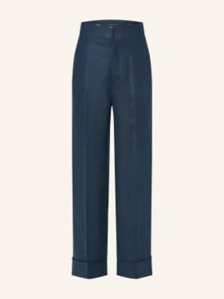 S Max Mara Lněné Kalhoty Anselmo tmavě modrá