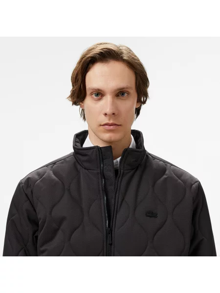 Lacoste Relaxed Fit Pikowana Kurtka Z Kołnierzem czarna