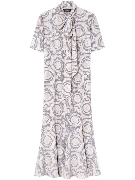 Rochie midi Versace cu imagine până la genunchi de costum gri