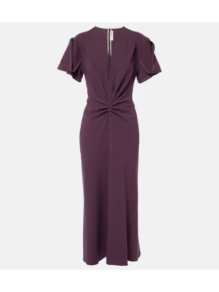 Rochie midi Victoria Beckham de lână până la genunchi de costum violet