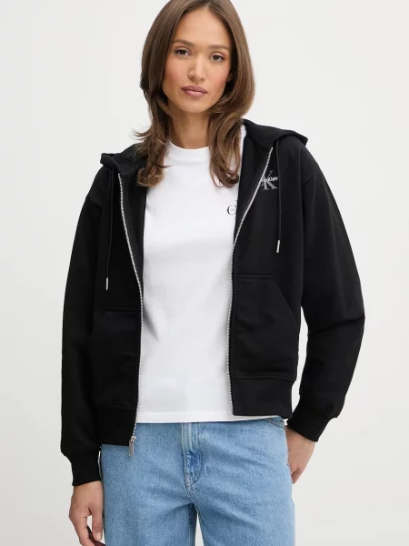 Calvin Klein Jeans bluza z kapturem z nadrukiem czarny