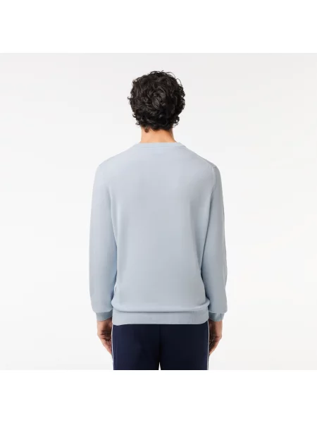 Lacoste Sweter Z Okrągłym Dekoltem Z Organicznej Bawełny niebieski