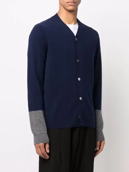 Cardigan Comme Des Garçons Shirt de lână cu decolteu în V albastru