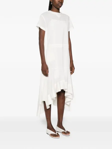 Rochie mini Sacai cu volane scurtă de costum alb