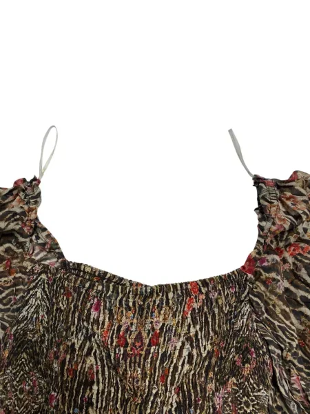Rochie mini Camilla cu model floral de costum maro