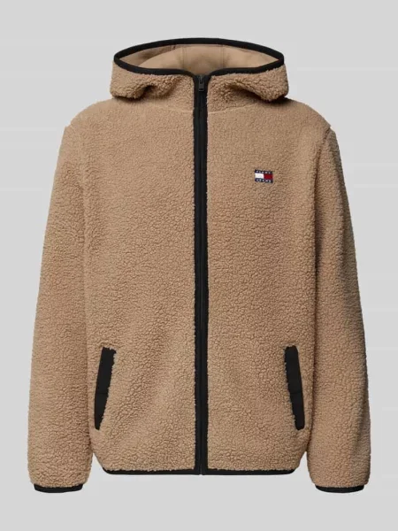 Kurtka ze sztucznego futra o kroju regular fit z kapturem Tommy Jeans beżowy
