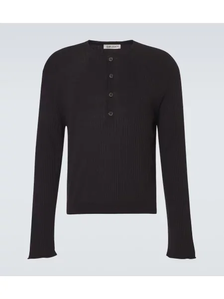 Pulover Our Legacy tricotate cu guler henley cu nervuri albastru