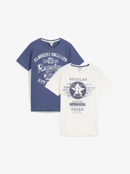 T-shirt z czystej bawełny organicznej 2 szt. niebieska