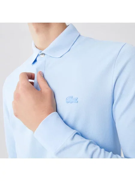 Lacoste Koszulka Polo Z Długim Rękawem Smart Paris Z Elastycznej Bawełny niebieska