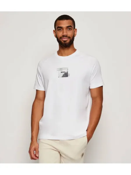 BOSS Green tricou cu imprimeu alb