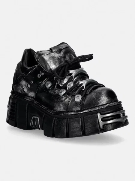 Usnjene superge New Rock BOX PLANE TOWER NEGRO ACERO + lateral + pu siva