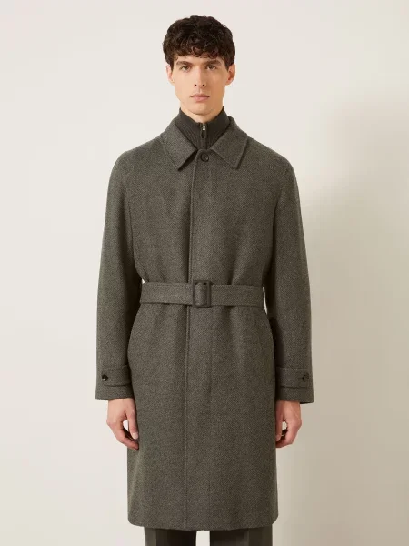 Zegna Kašmírový Kabát olivová šedá