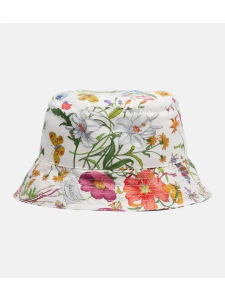 Pălărie Gucci de mătase cu model floral alb