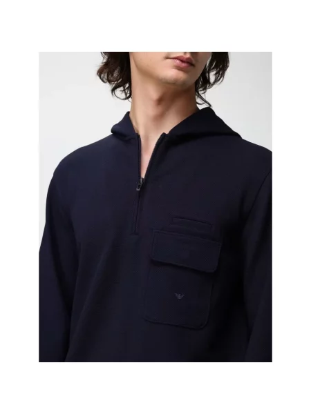 Bluza z kapturem Emporio Armani z kapturem niebieska
