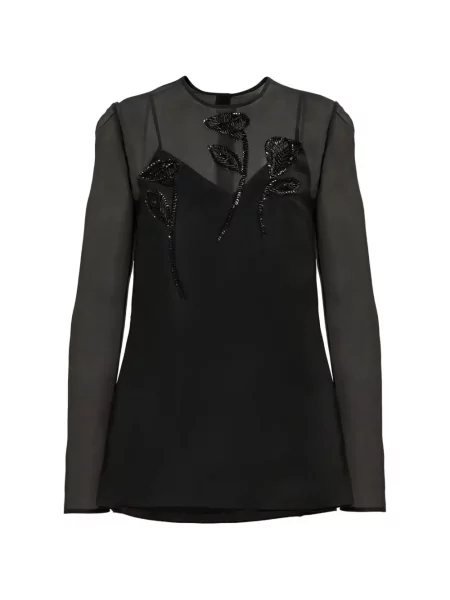 Lung bluză Carolina Herrera cu model floral negru