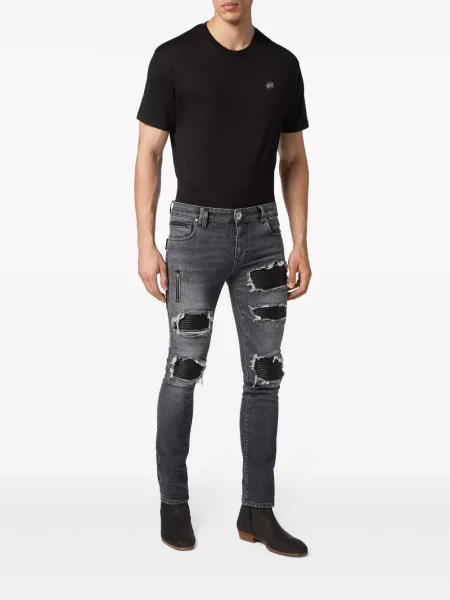 Džíny Philipp Plein s oděrkami černé