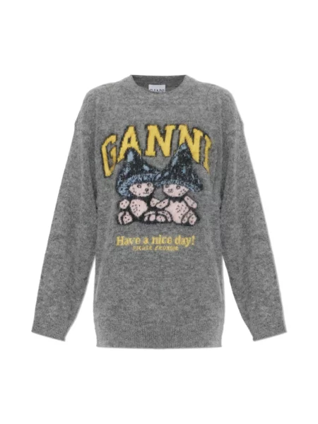 Sweter Ganni wełniany szary