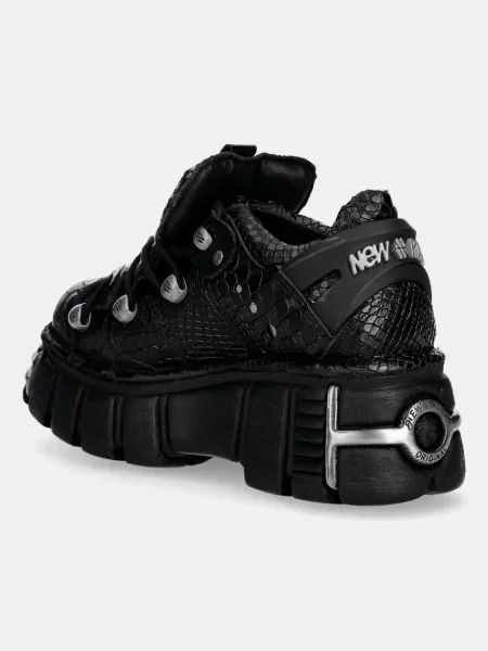 Kožené tenisky New Rock PITON ESCAMA NEGRO BRILLO TOWER NEGRO ACER černé