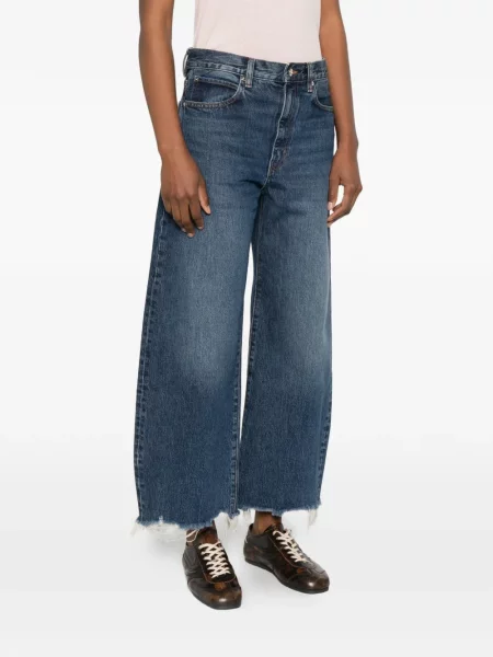 Jeansy Frame z kokardką o krotszym kroju niebieskie