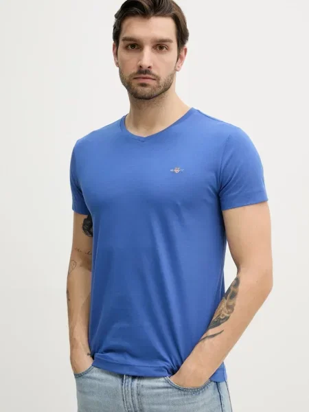 Тениска Gant с изчистен дизайн синьо