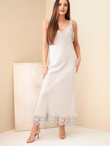 Rochie maxi Kesi Włoski din dantelă bej
