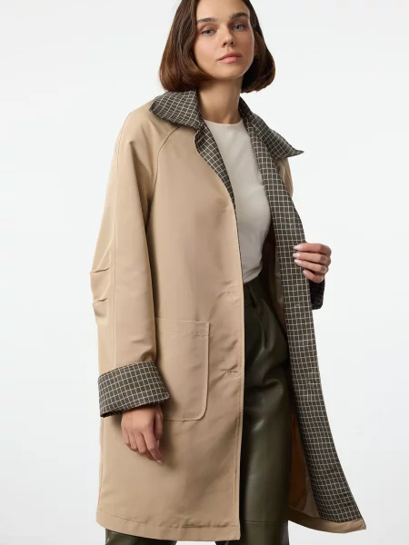 Trenčkot Trendyol s karirastim vzorcem bež