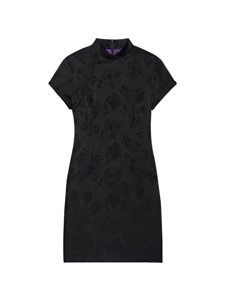 Rochie mini Shanghai Tang cu model floral din jacard negru