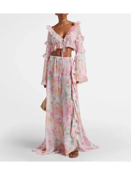 Fusta maxi Bananhot cu model floral roz