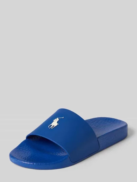 Klapki kąpielowe z aplikacja z logo Polo Ralph Lauren niebieskie