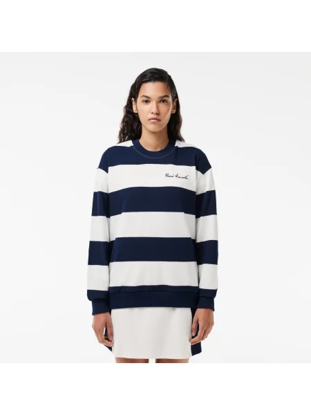 Lacoste Bluza Z Okrągłym Kołnierzykiem W Paski granatowa