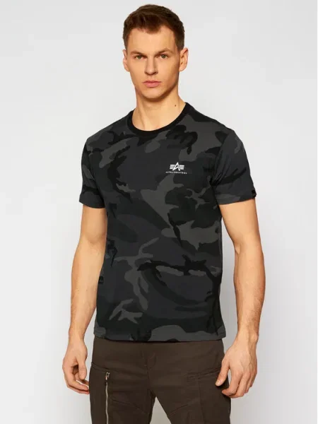 Alpha Industries Tricou Basic T Small Logo Camo Gri negru