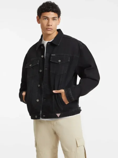 Guess Jeans Geacă de blug TRUCKER | Oversize fit negru