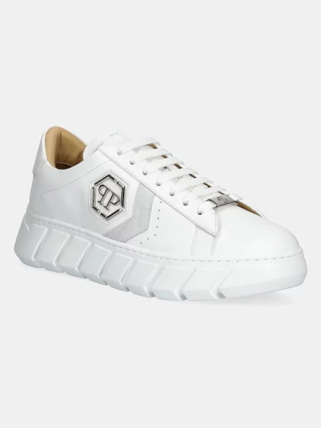 Philipp Plein sneakers din piele Nappa Lo-Top Hexagon 01 alb