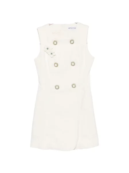 Rochie din denim Self-portrait cu model floral cu aplicații