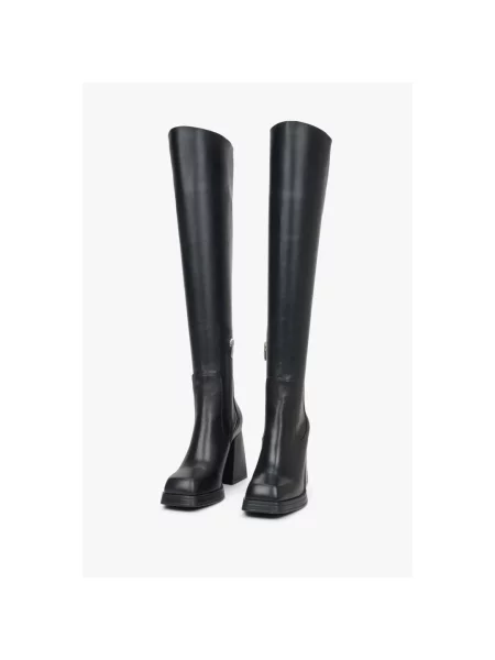 Кожаные ботфорты Estro черные