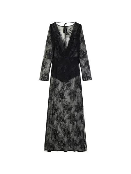 Lung rochie maxi Patrizia Pepe cu model floral din dantelă negru