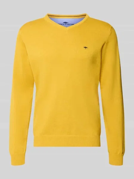 Sweter z dzianiny z haftem z logo Fynch-hatton żółty