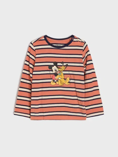 Sinsay tričko s pruhy Mickey Mouse oranžová
