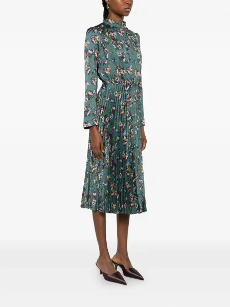 Rochie Nissa cu model floral cu imagine plisată verde