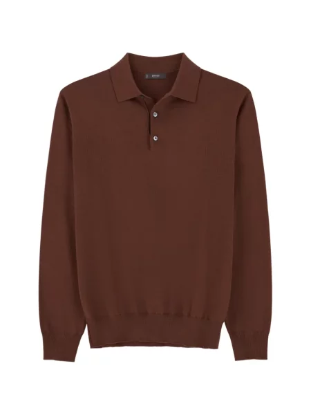 Tricou polo Boggi Milano din lână merinos maro
