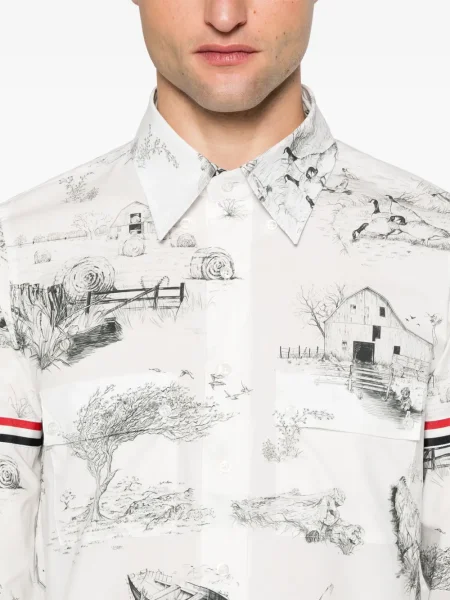 Cămașă Thom Browne cu imagine alb