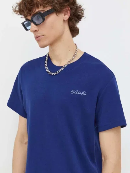 Тениска G-Star Raw с изчистен дизайн синьо