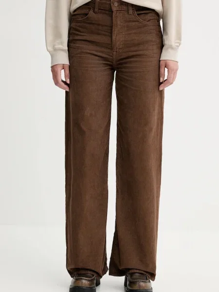 Hlače iz rebrastega žameta Levi's RIBCAGE WL BRAIDED rjava