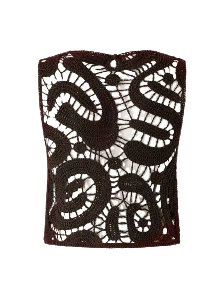 Top Pinko w geometryczne wzory ażurowy brązowy