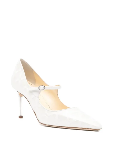 Pantofi cu toc Manolo Blahnik cu imprimeu geometric alb